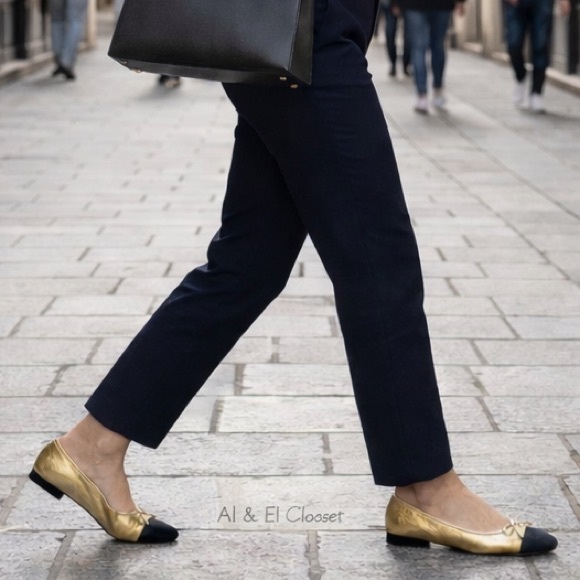 Sam Edelman Shoes - Sam Edelman Marley Gold & Black Cap Toe Ballet Flats Women’s Size 8M Leather NIB